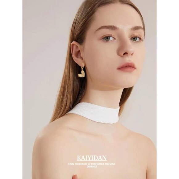 Heart Huggie CZ Hoops Statement Vintage Long Summer Earring for Women Jewelry - Picture 8 of 9